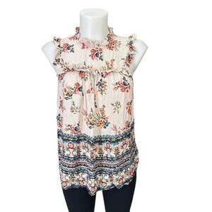 Anthropologie ERI + ALI Keely Floral‎ Ruffled-Printed Sleeveless Top size XS